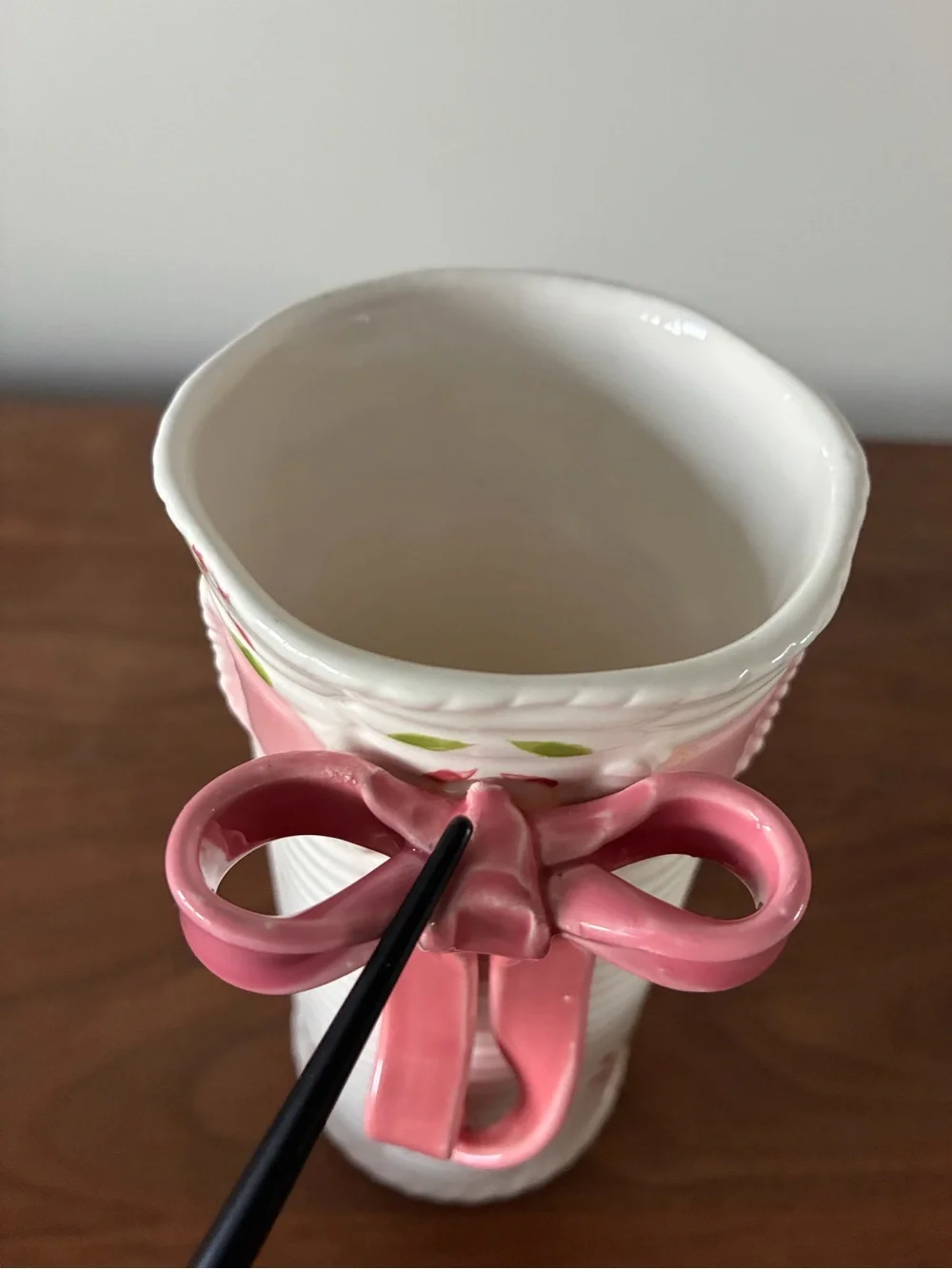 Vintage Pink Bow Ceramic Vase | Coquette Cottagecore Grandmillennial Floral Deco